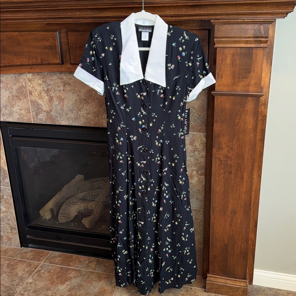 Vintage short sleeve floral long dress modest traditional cottagecore NWT S/M